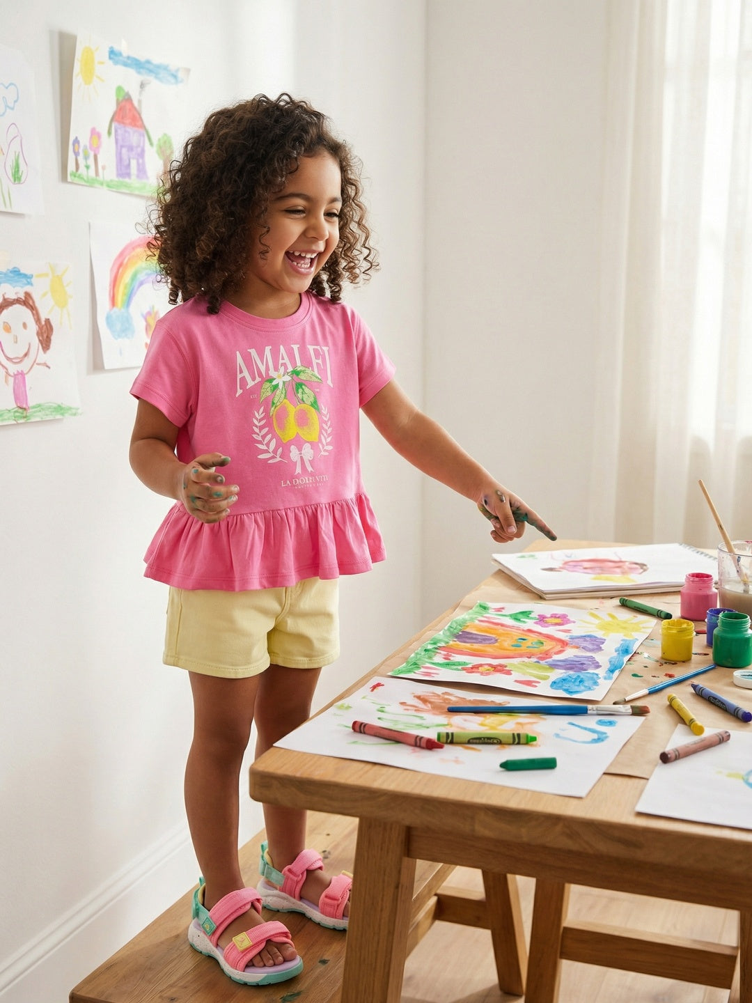 Nautinati Girls' 100% Cotton Varsity Graphic Printed Peplum Top