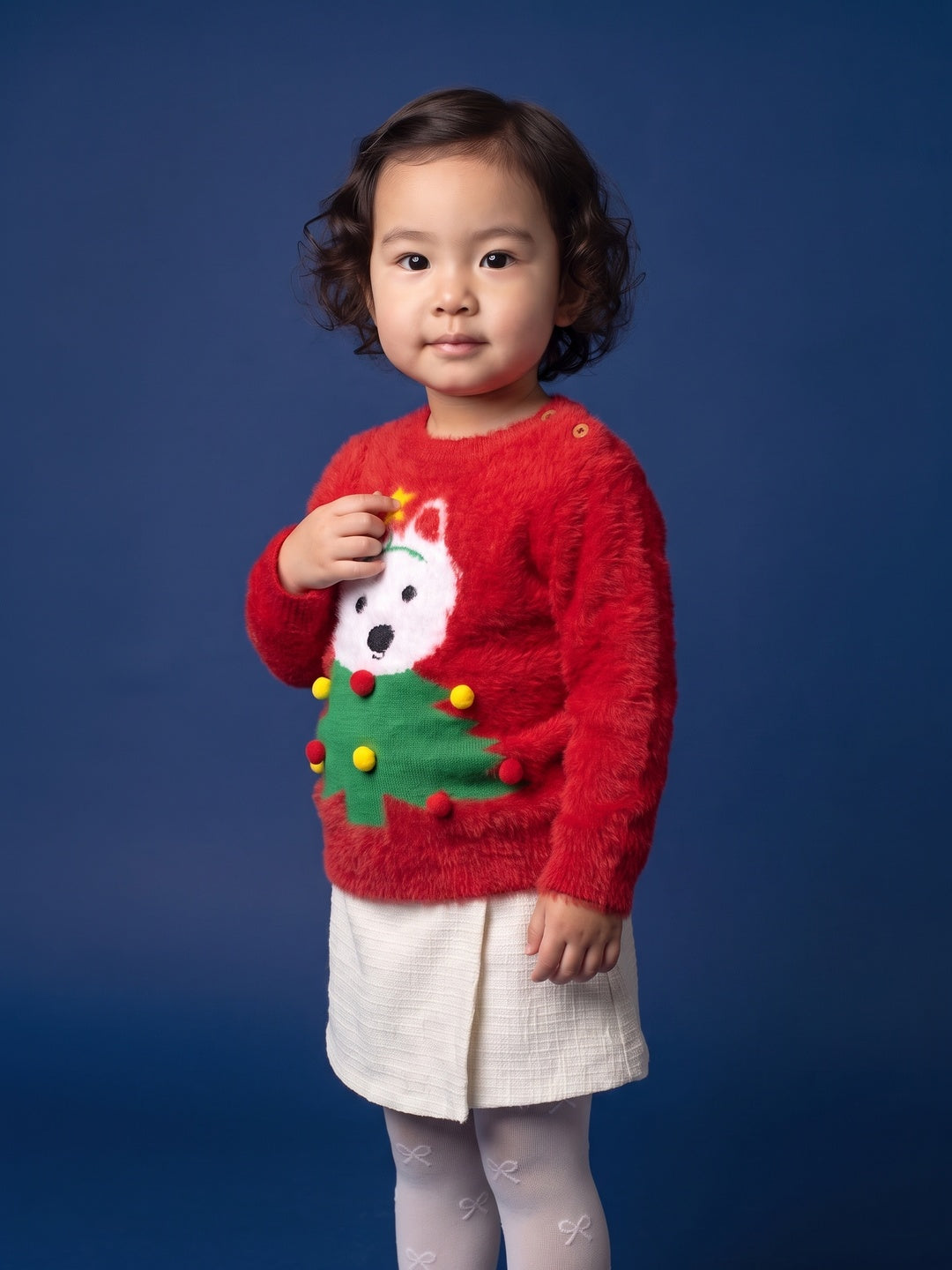 Nautinati Baby Girls Puppy Knit Relaxed Fit Pom Pom Sweater