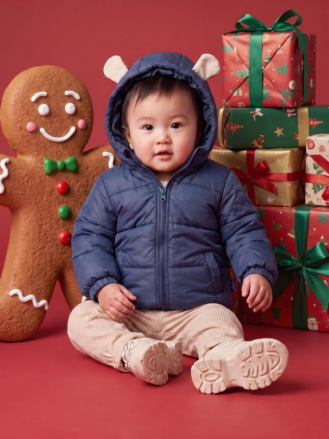Nautinati Baby Boys Hooded Puffer Jacket with Bear Ear Appliques and Front Zip Closure
