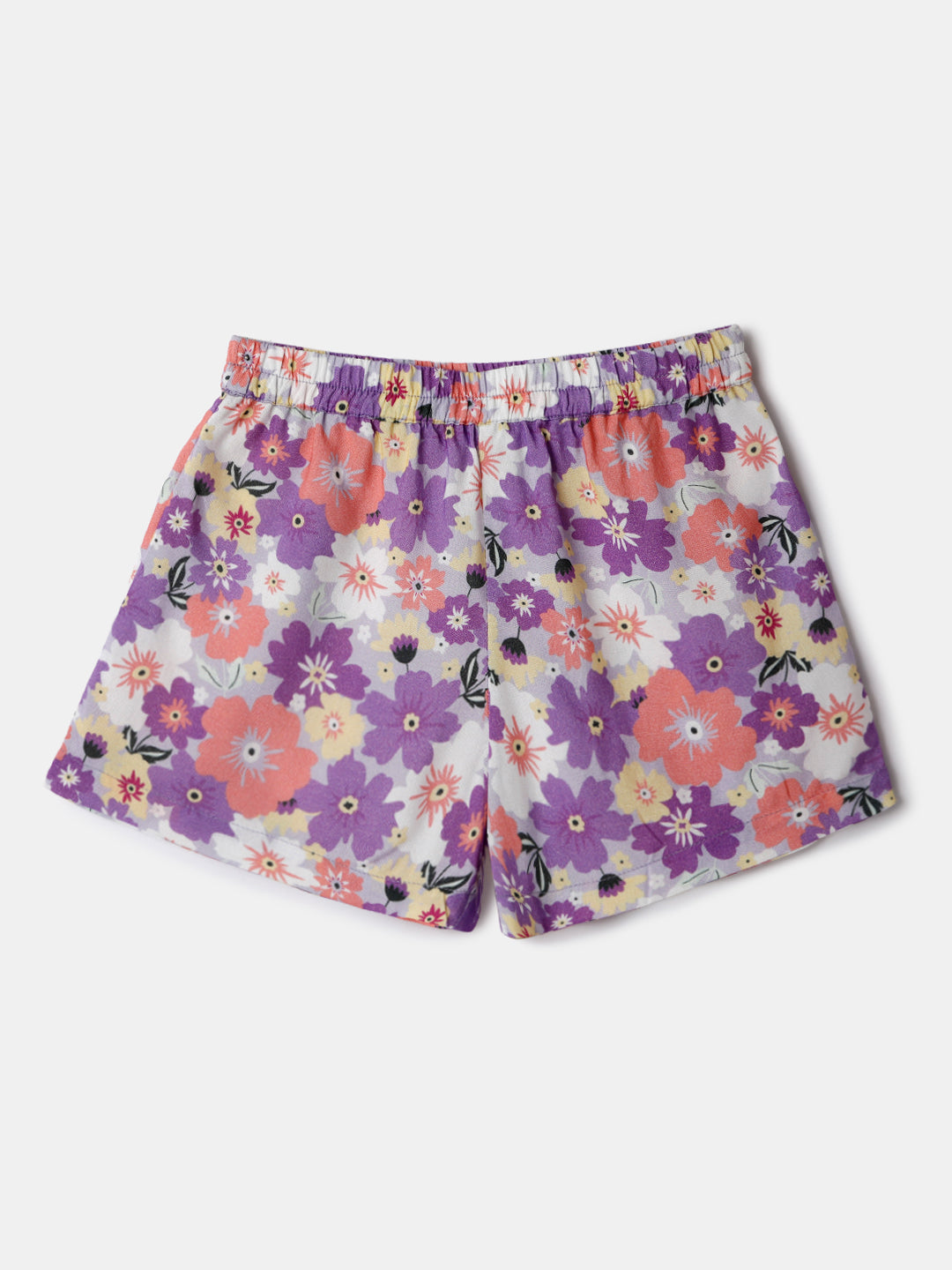Nautinati Purple Printed Top and Shorts Set for Girls