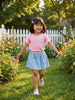 Nautinati Girls' 100% Cotton Mid-blue Wash Denim Skirt with Contrast-rib Waistband