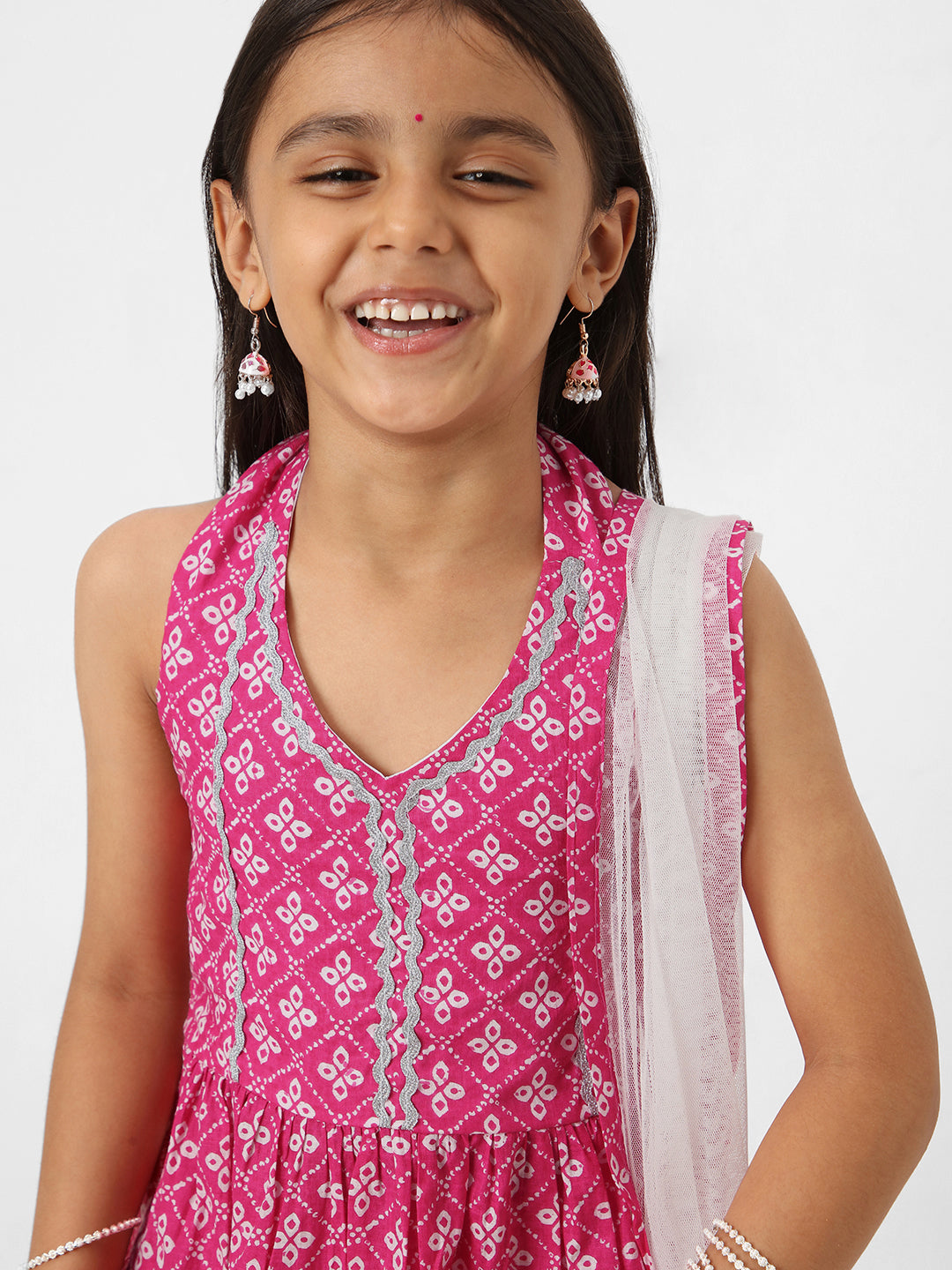 Nautinati Girls' Printed Sleeveless Sharara Set with Dupatta