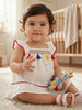 Nautinati Girls' A-line Polka Dot Embroidered Dress with Multicolour Tassels & Smocked Neck