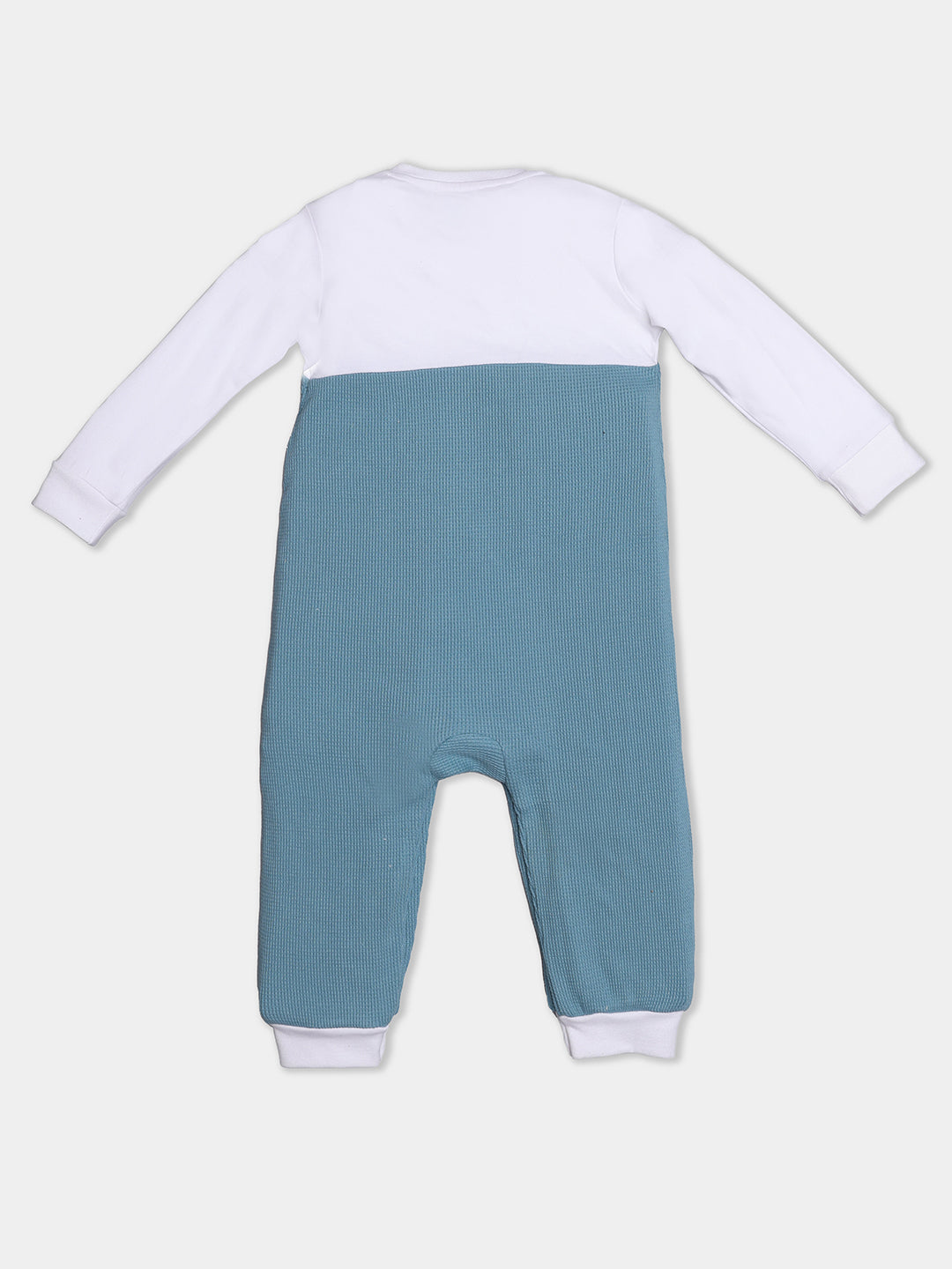 Nautinati Cotton Bear Print Blue And White Romper For Infant Boys