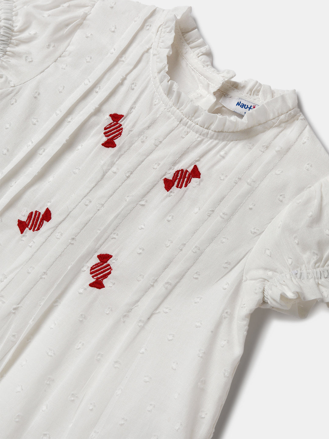 Nautinati Embroidered White Top and Red Shorts Set for Girls