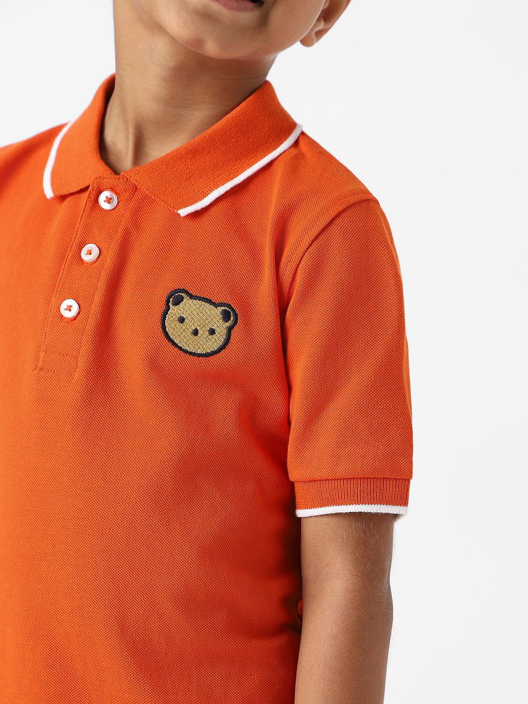 Nautinati Boysâ€™ Cotton Bear Embroidered Badge Polo T-shirt