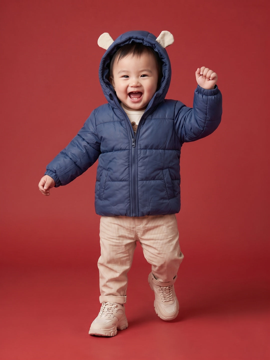 Nautinati Baby Boys Hooded Puffer Jacket with Bear Ear Appliques and Front Zip Closure
