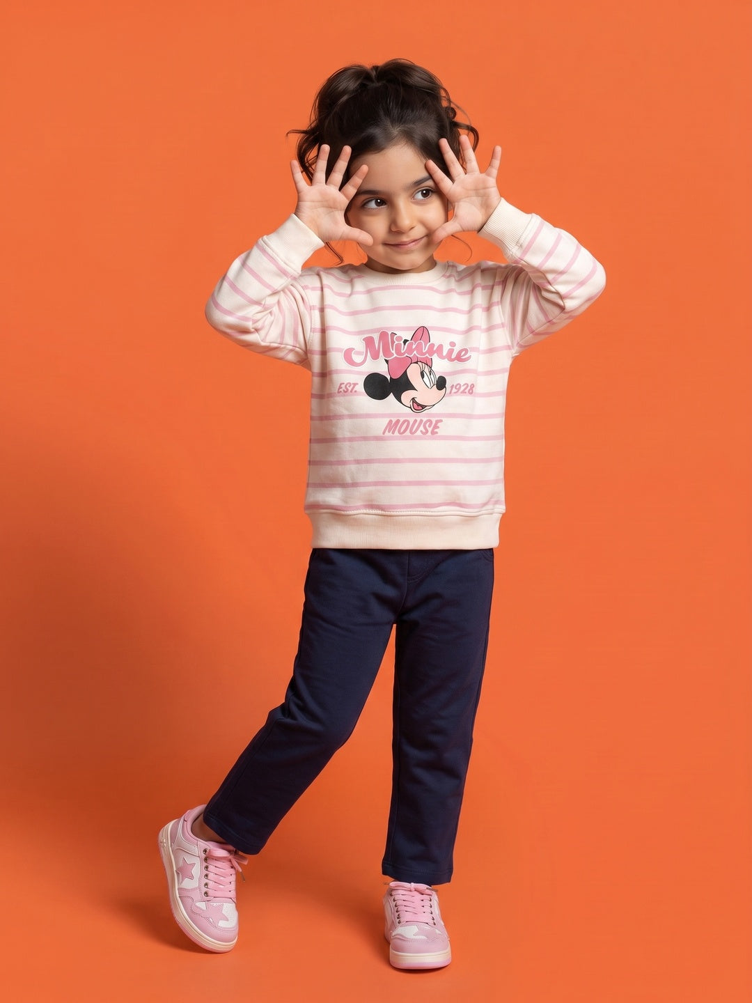 Nautinati Girls Disney Minnie Mouse Oversized Varsity Sweatshirt and Pants Set