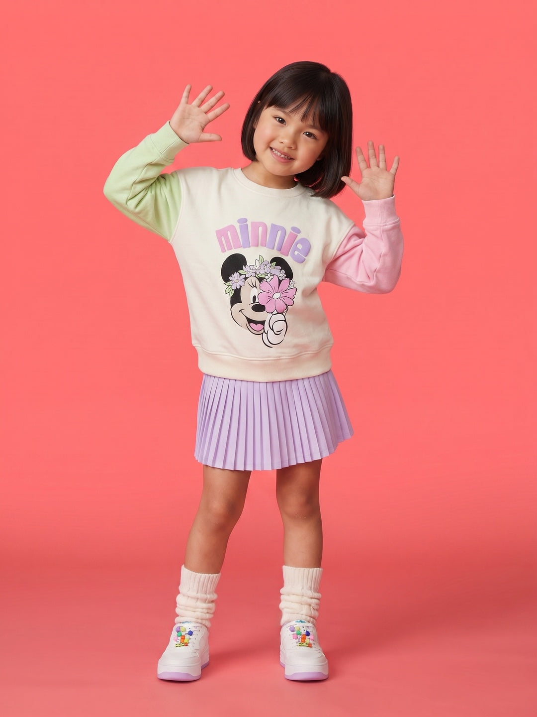 Nautinati Girls Disney Minnie Mouse Oversized Colourblock Puff Printed Sweatshirt