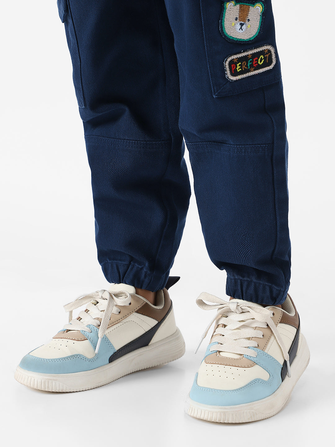 Nautinati Boys' Bear Patch Denim Cargo Style Joggers