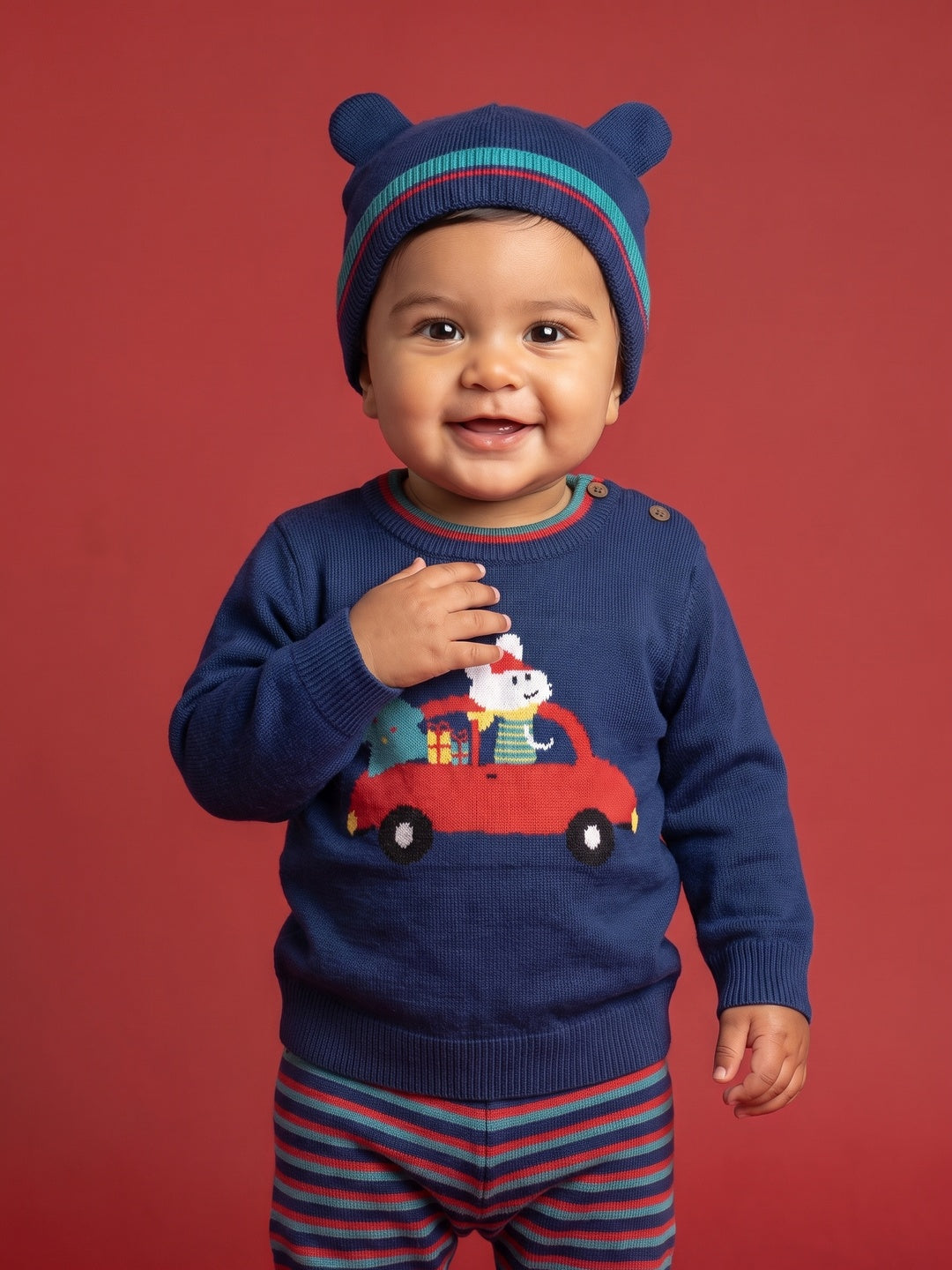 Nautinati Baby Boys Relaxed Fit Christmas Sweater & Pyjama Set with a Matching Cap