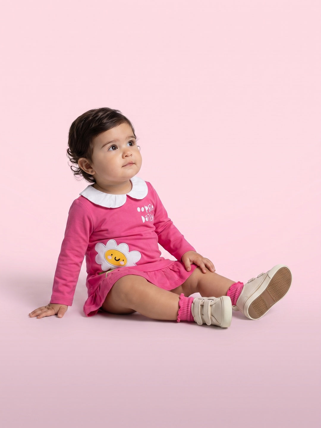 Nautinati Baby Girls Oopsie Daisy Sweatshirt Frock with Peter Pan Collar