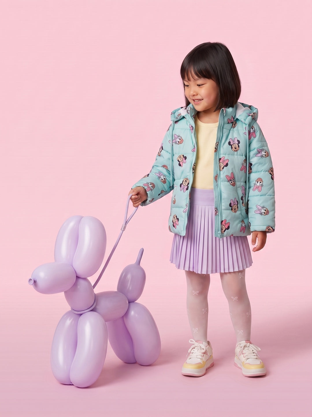 Nautinati Girls Disney Minnie & Daisy Regular Fit Hooded Printed Puffer Jacket with Front Zip