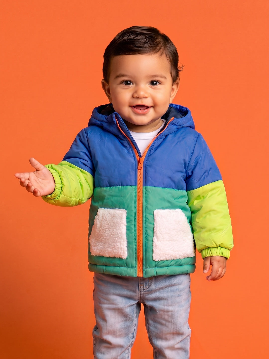 Nautinati Baby Boys Regular Fit Hooded Colourblock Puffer Jacket with Front Zip