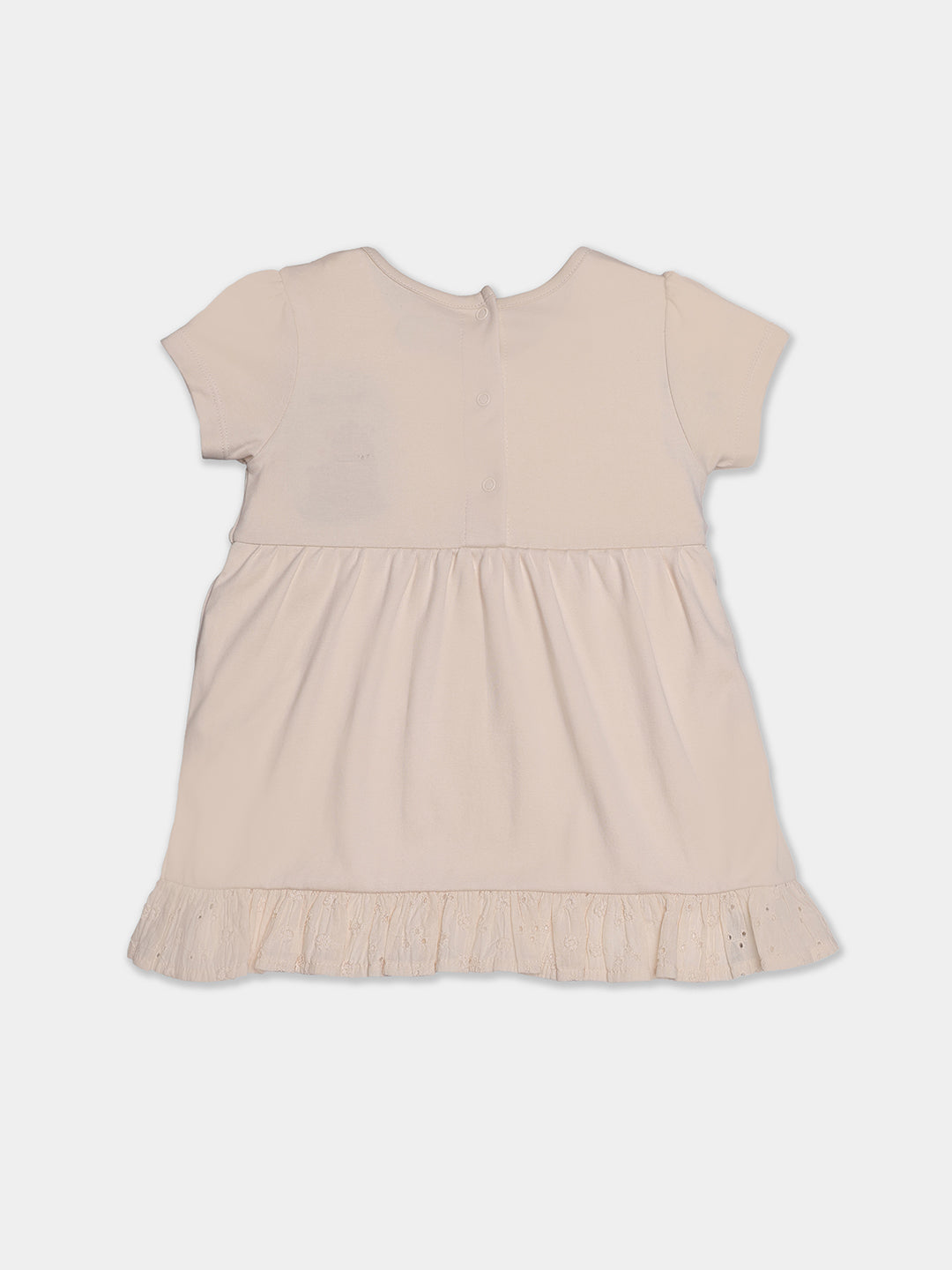 Nautinati Embroidered Cream Top And Floral White Leggings Set For Infant Girls