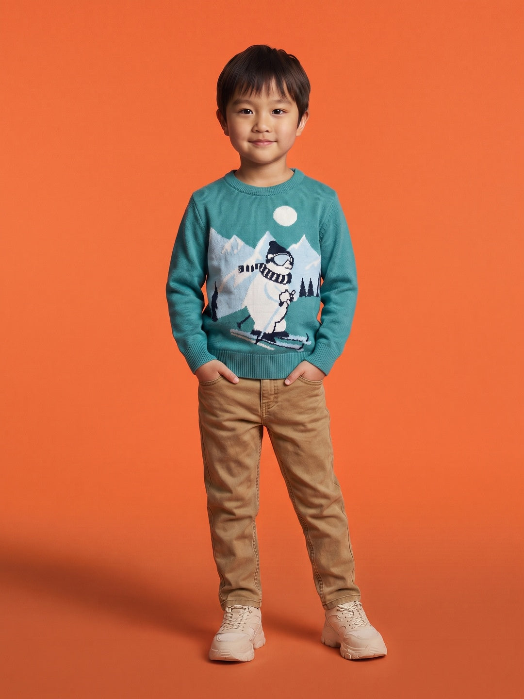 Nautinati Boys Polar Bear Blue Relaxed Fit Round Neck Sweater