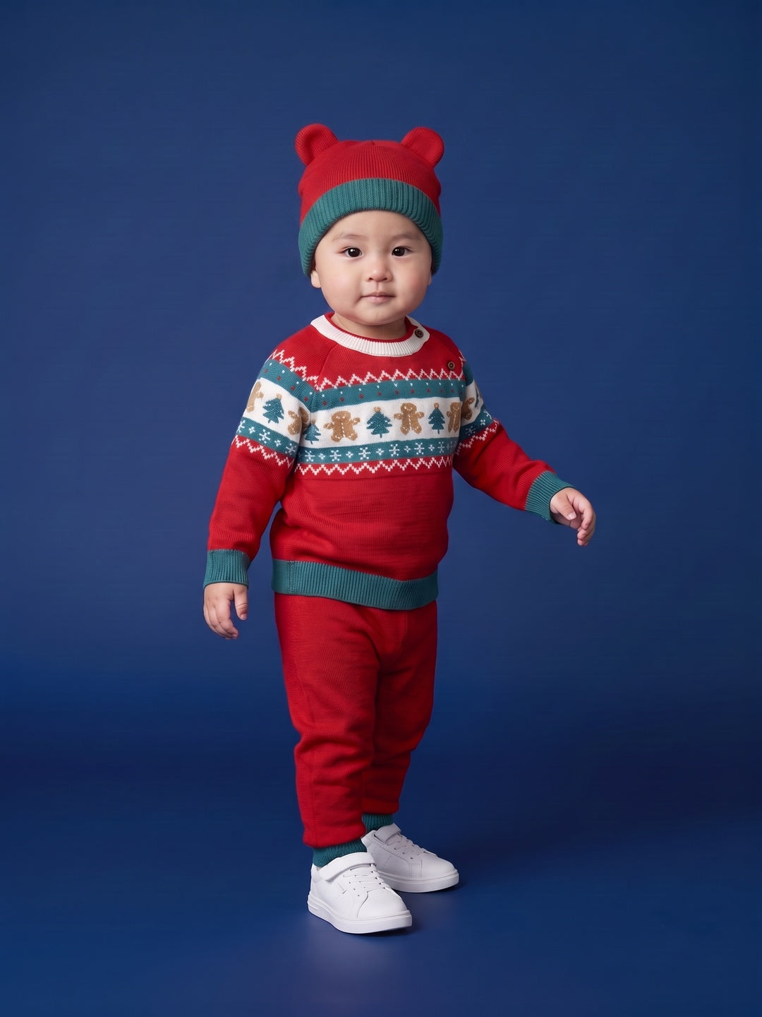 Nautinati Baby Boys Christmas Winter Set with Sweater Joggers and Matching Cap