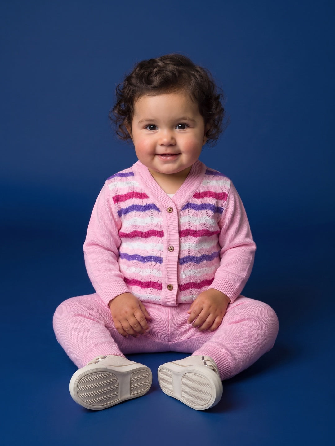 Nautinati Baby Girls Striped Pink Sweater & Pyjama Set