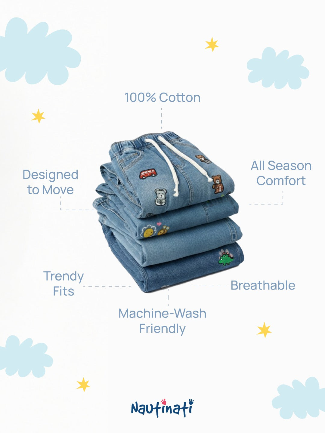 Nautinati Boys' 100% Cotton Racing Front & Back Placement Print Denim Shirt