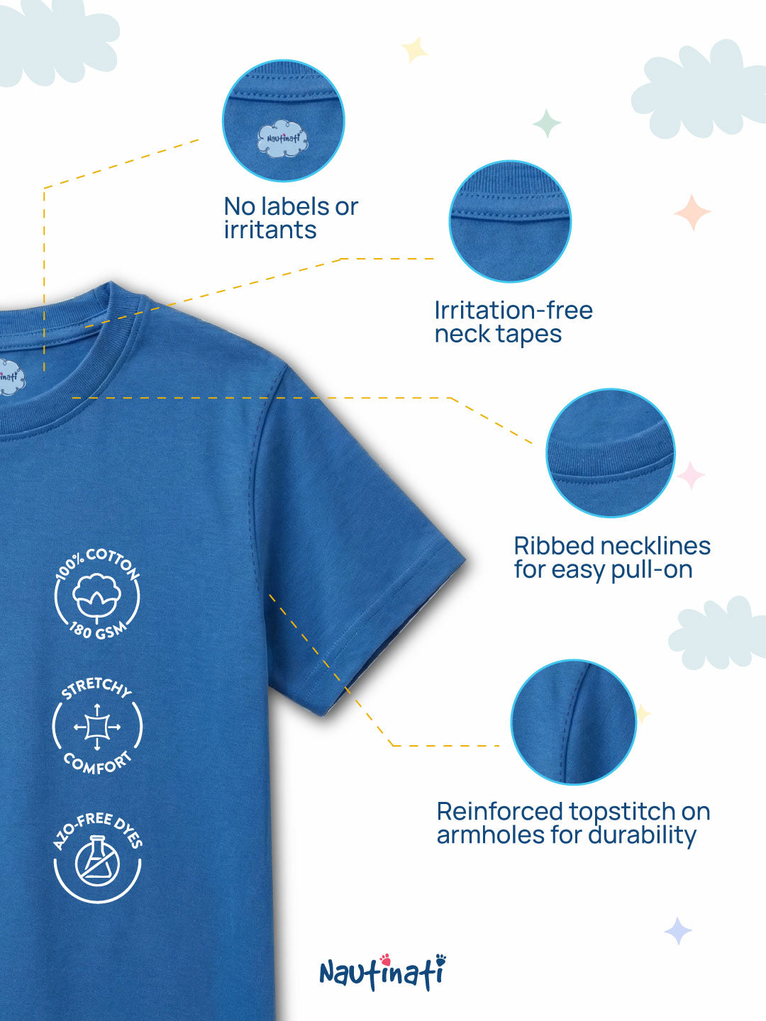 Nautinati Boys' 100% Cotton Front & Back Puff Print Oversized Crew Neck T-shirt