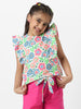 Nautinati Girls' Pink Combo Set of Floral Printed Sleeveless Top with Matching Belt and Solid Shorts