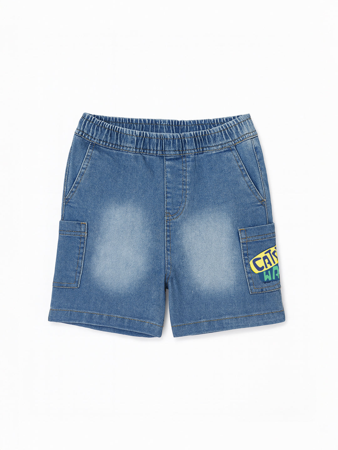 Nautinati Orange & Blue Cotton T-Shirt With Denim Shorts Set For Boys