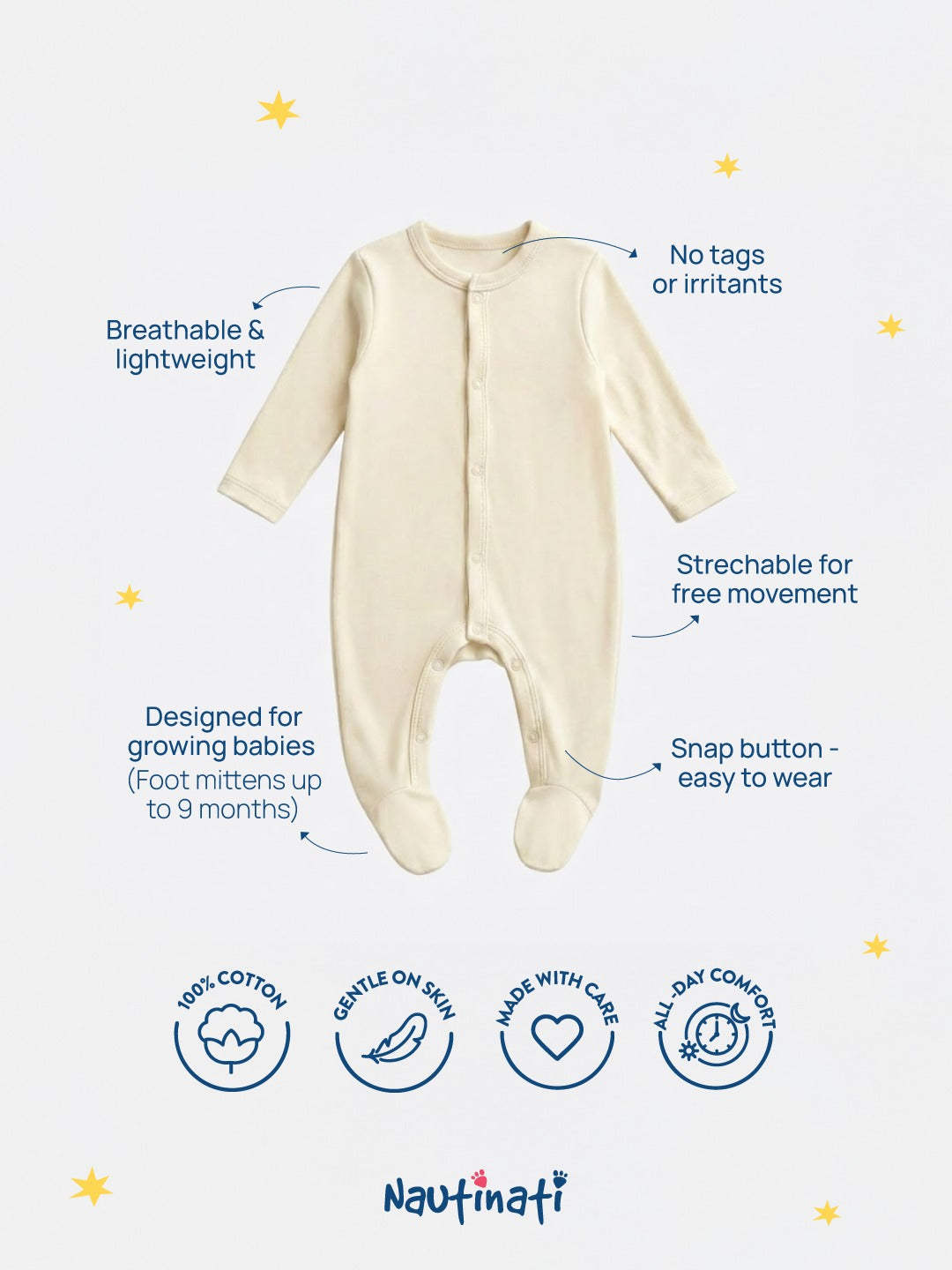 Nautinati Baby Girls' Cotton All-over Polka Printed Sleepsuit with Snap Buttons