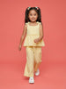 Nautinati Girls Yellow Striped Regular Fit Strappy Peplum Top with Wide Legged Pants Co-ord Set