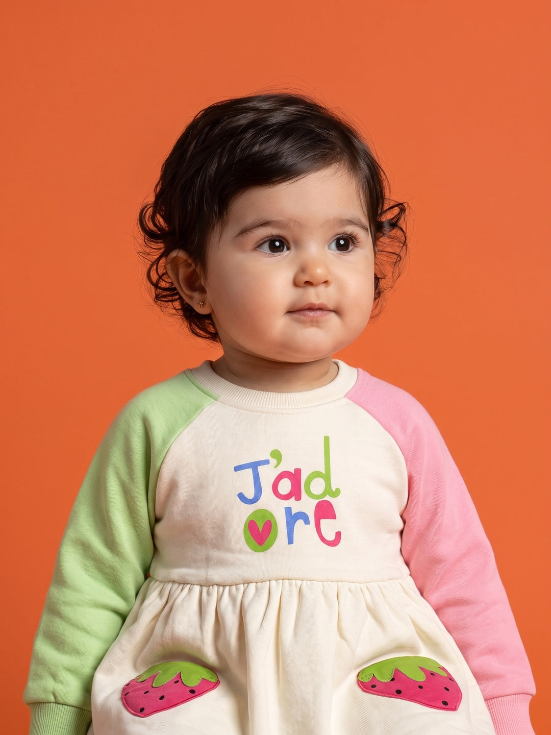 Nautinati Baby Girls Strawberry Sweatshirt Frock with Strawberry Applique Pocket