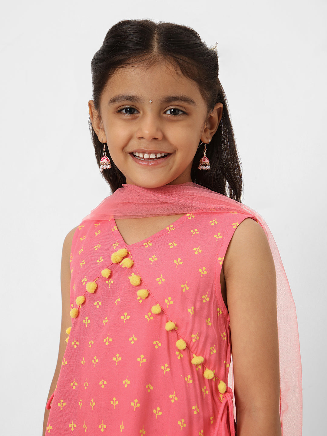 Nautinati Girls' Printed Sleeveless Sharara Set with Dupatta