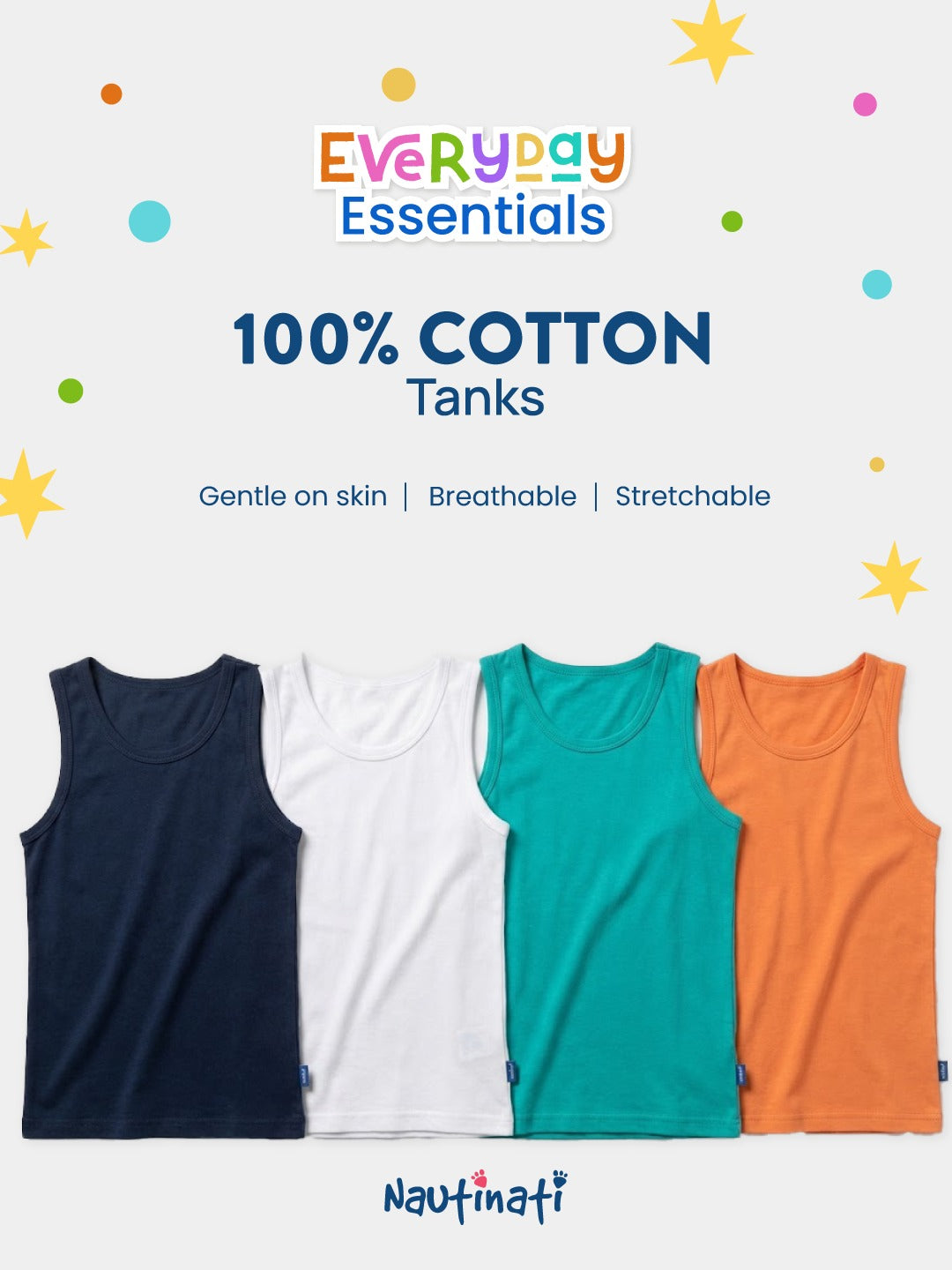Nautinati Boys' 100% Cotton Pack of 2 Solid Essentials Vests