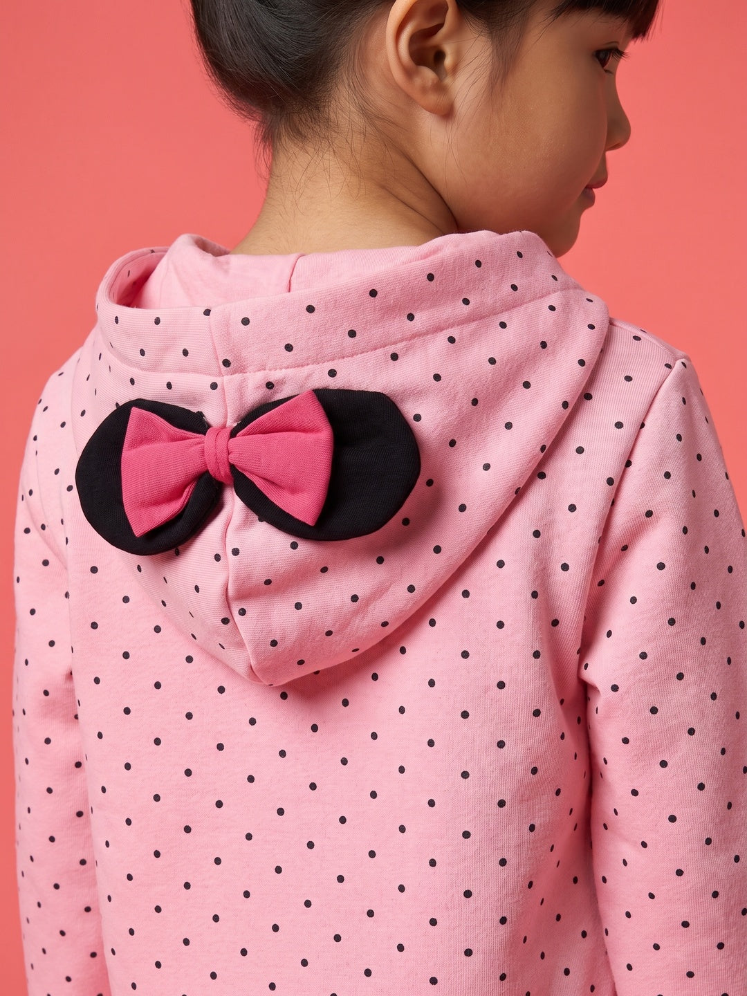 Nautinati Girls Disney Minnie Mouse Polka Dot Zip-Up Hoodie with Bow Applique