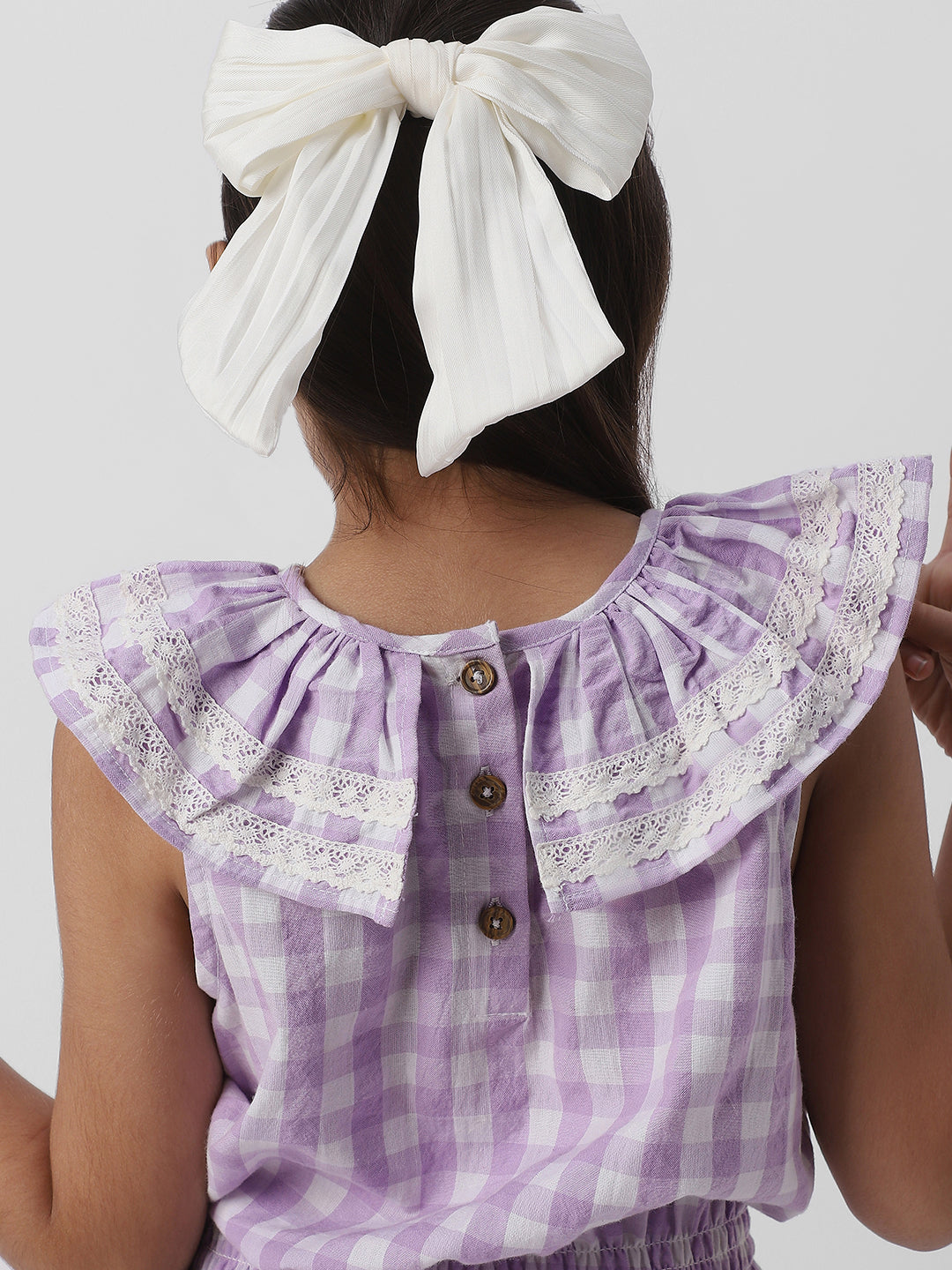 Nautinati Girls Cotton Peterpan Collar Sleeveless Gingham Checks Top