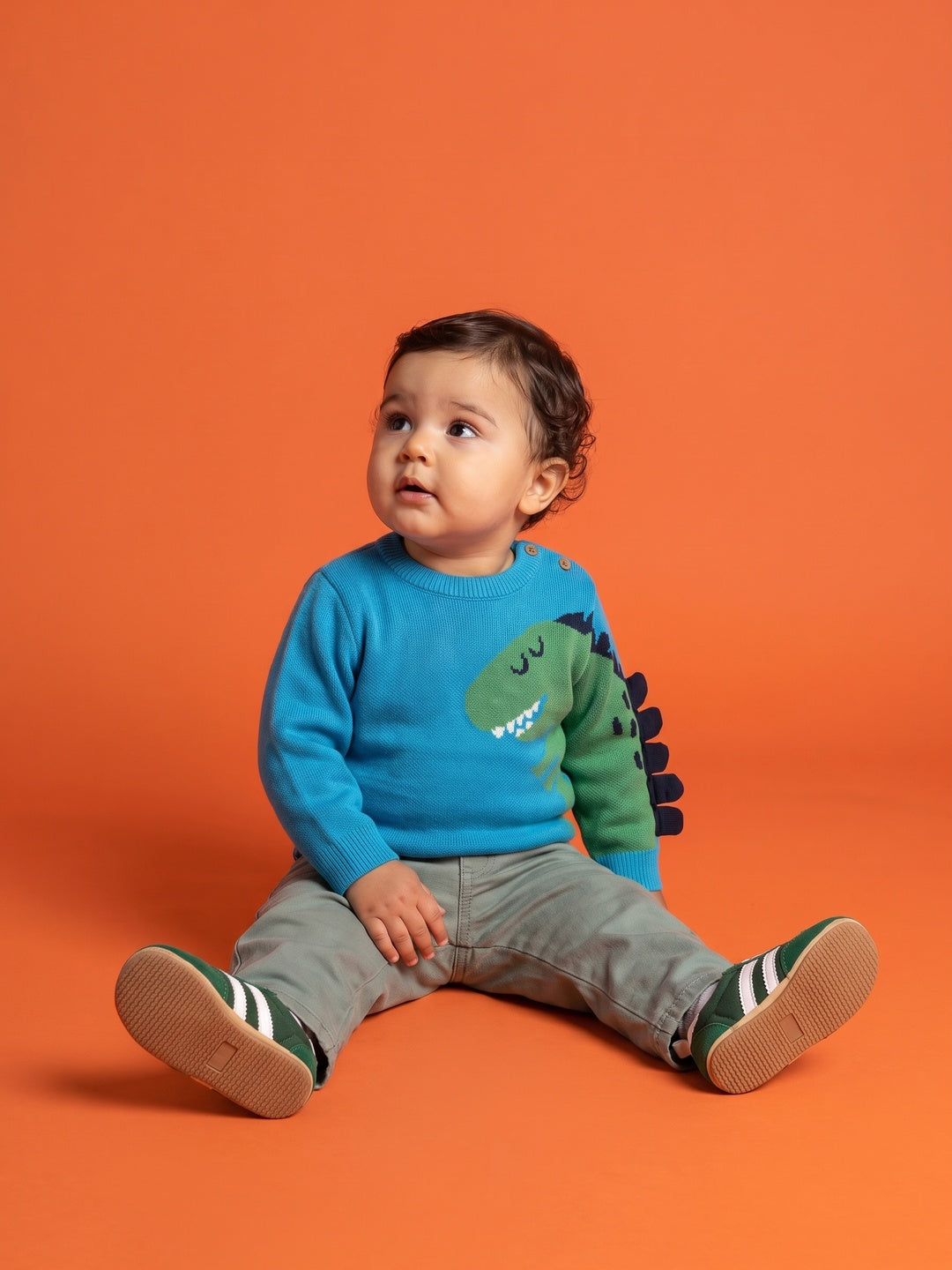 Nautinati Baby Boys Relaxed Fit Dino Jacquard Knit Full Sleeves Sweater
