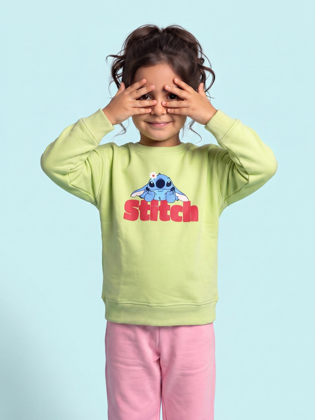 Nautinati Girls Disney Lilo & Stitch Oversized Puff Printed Sweatshirt and Jogger Set