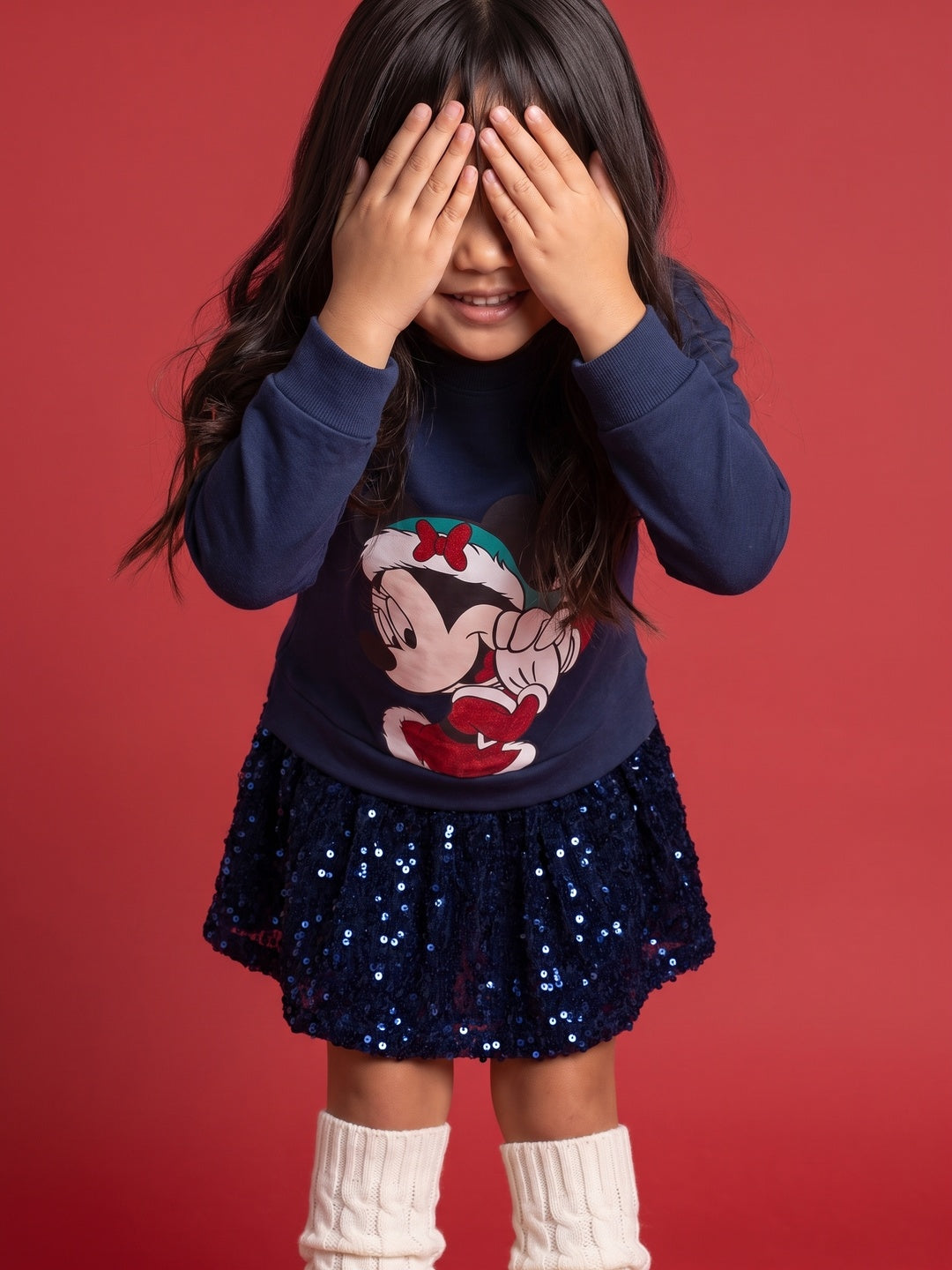 Nautinati Girls Disney Christmas Minnie Mouse Oversized Sequinned Sweatshirt Dress