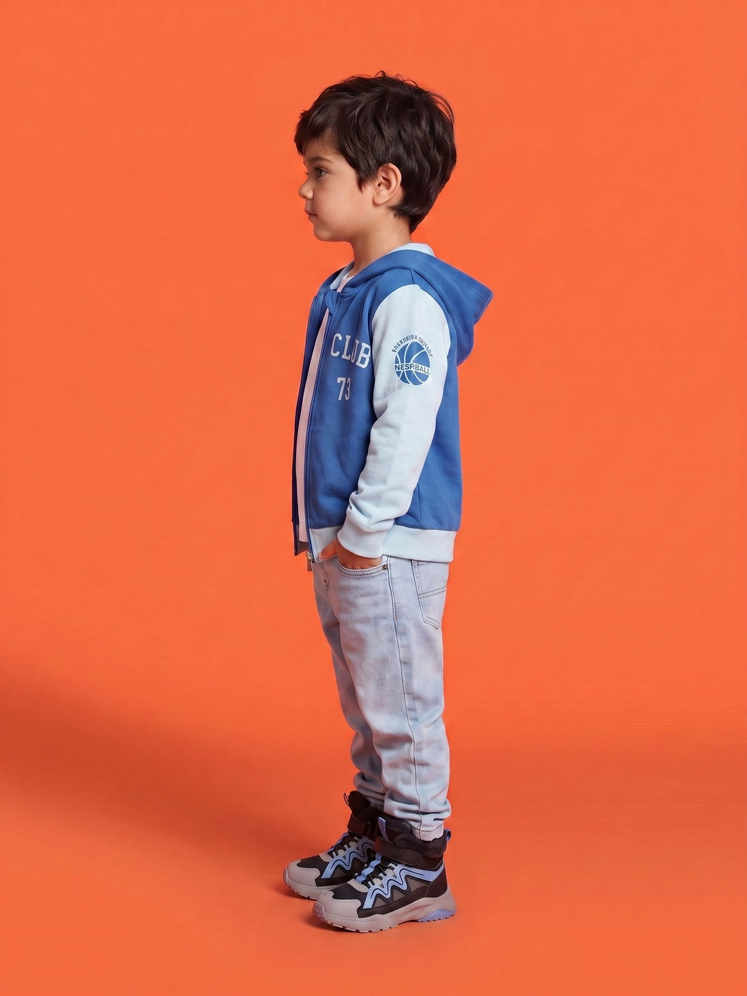 Nautinati Boys Oversized Colourblock Varsity Hoodie with Front Zip