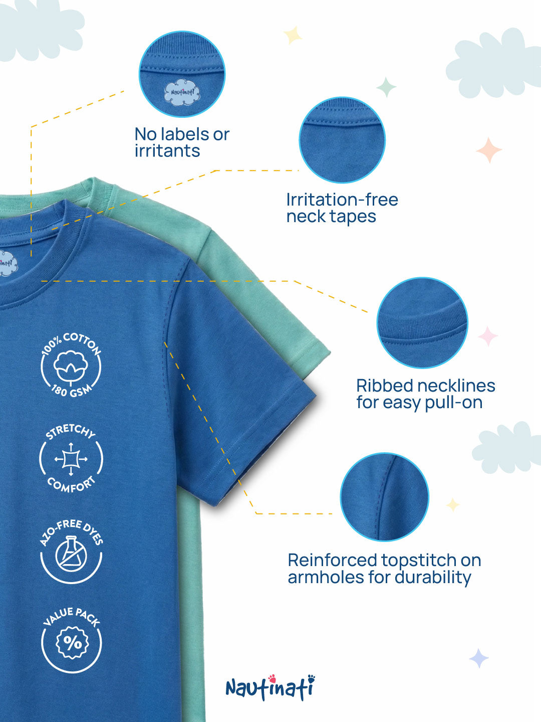 Nautinati Boys' 100% Cotton Pack of 2 Gaming Print  Crew Neck T-shirts