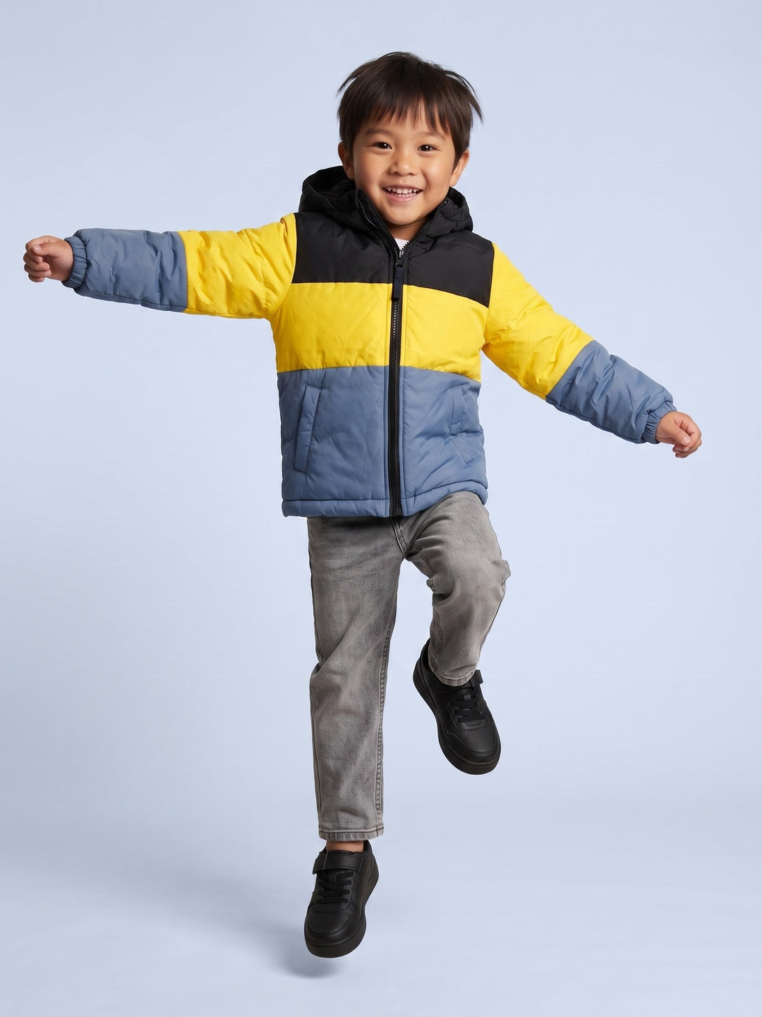 Nautinati Boys Hooded Colourblock Puffer Jacket with Front Zip, Regular Fit