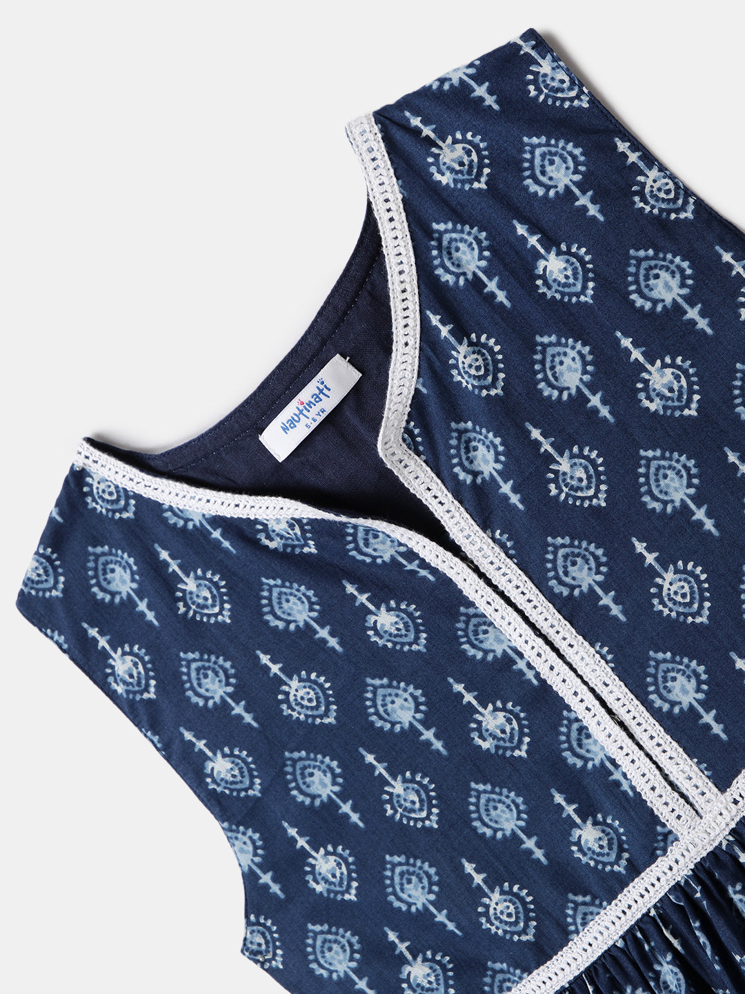 Nautinati Blue & White Festive Ethnic Set For Girls – Cotton Comfort & Style