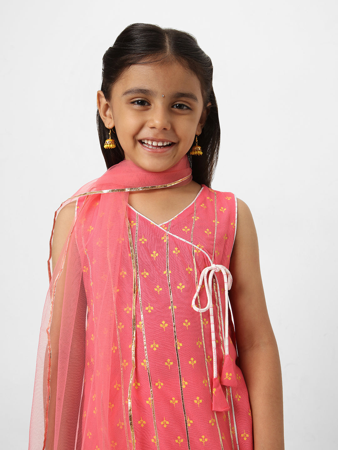 Nautinati Girls' Printed Sleeveless Kurta Set with Dupatta