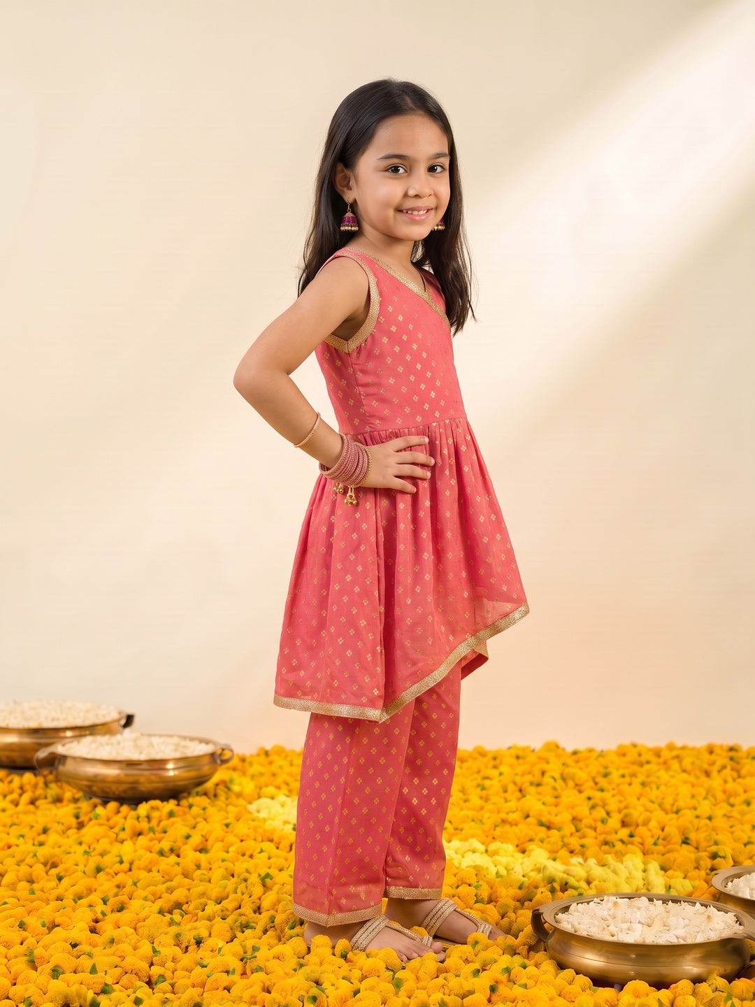 Nautinati Girls Foil Print Kurta with Palazzo Set, 2-10Y