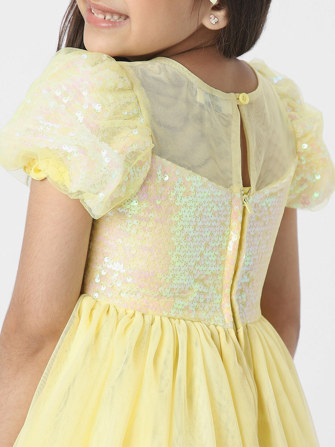 Nautinati Girls' Embellished Dress With Puff Sleeves