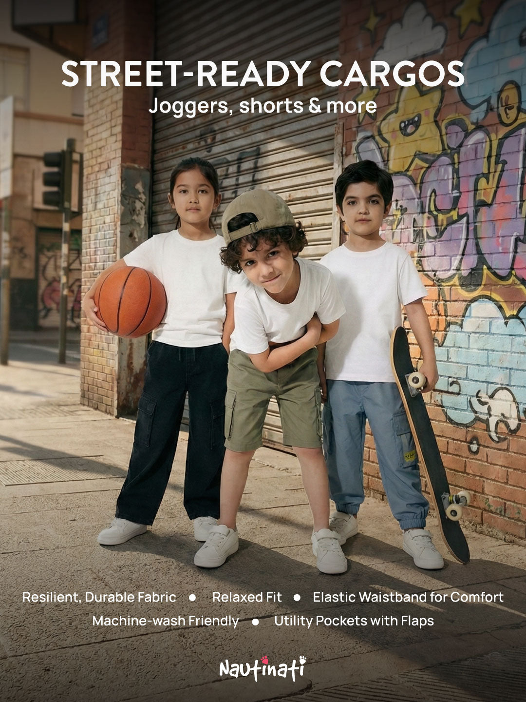 Nautinati Boys’ Solid Relaxed Fit Woven Parachute Pants with Utility Pockets