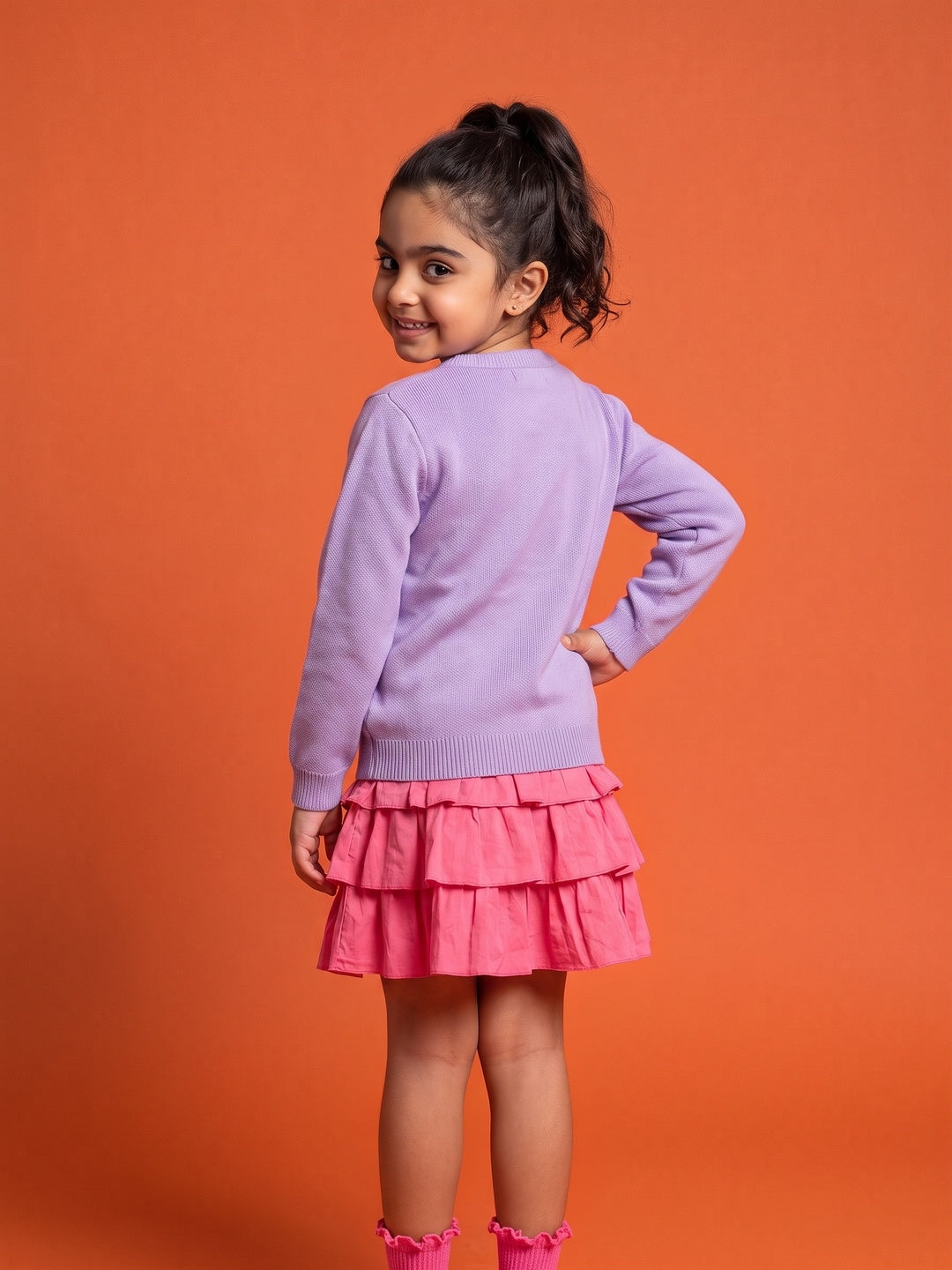 Nautinati Girls Relaxed Fit Poodle & Polka  Round Neck Jacquard Knit Sweater
