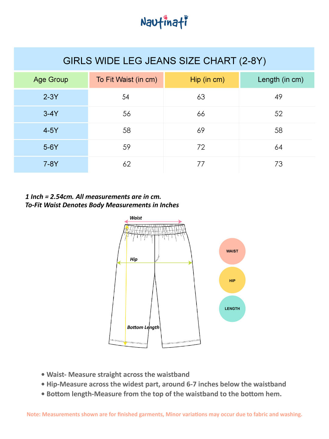 Nautinati Girls' 100% Cotton Baggy Solid Wide-leg Cargo Jeans