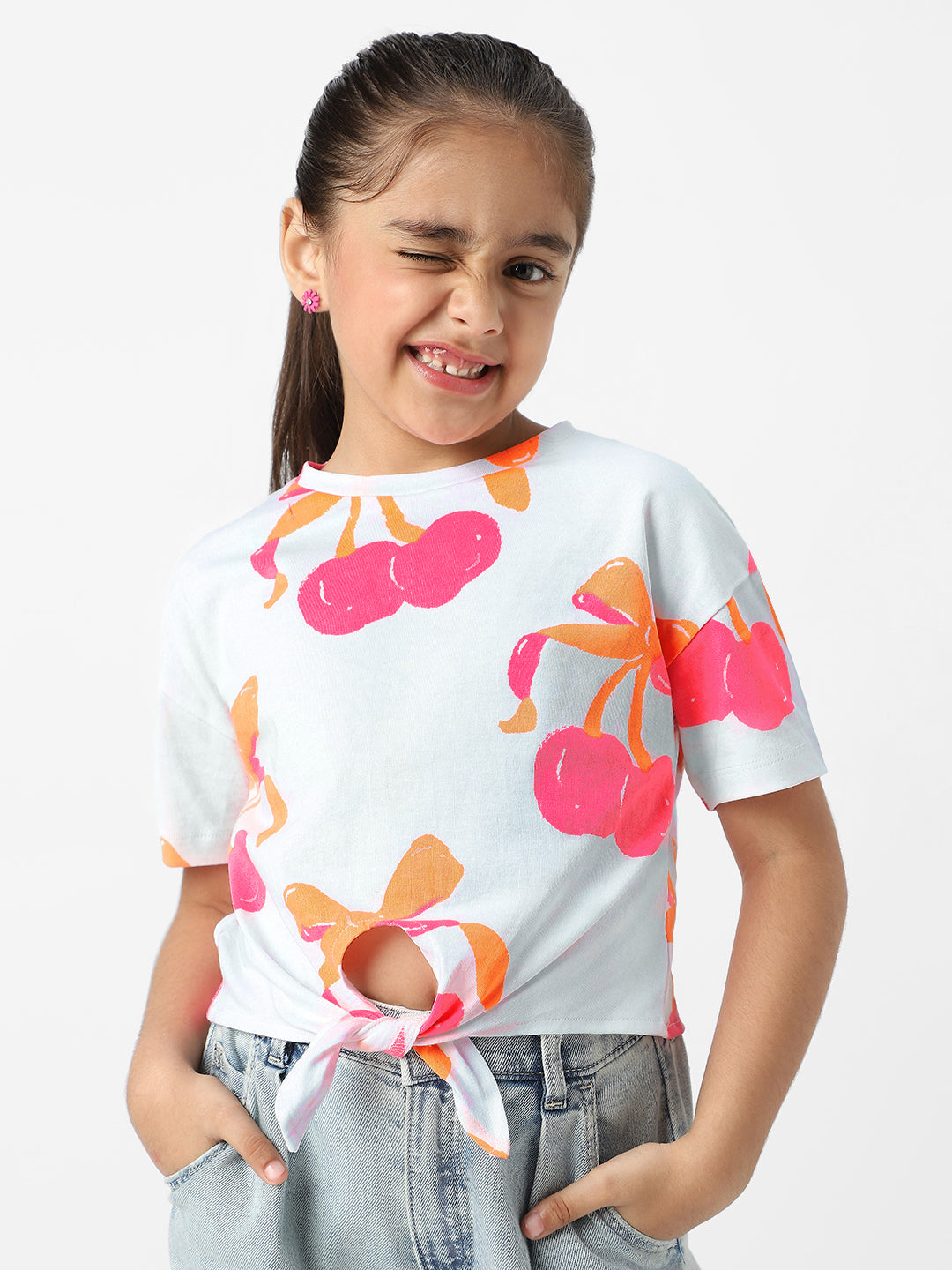 Nautinati Girls' Cotton Tie-up Top