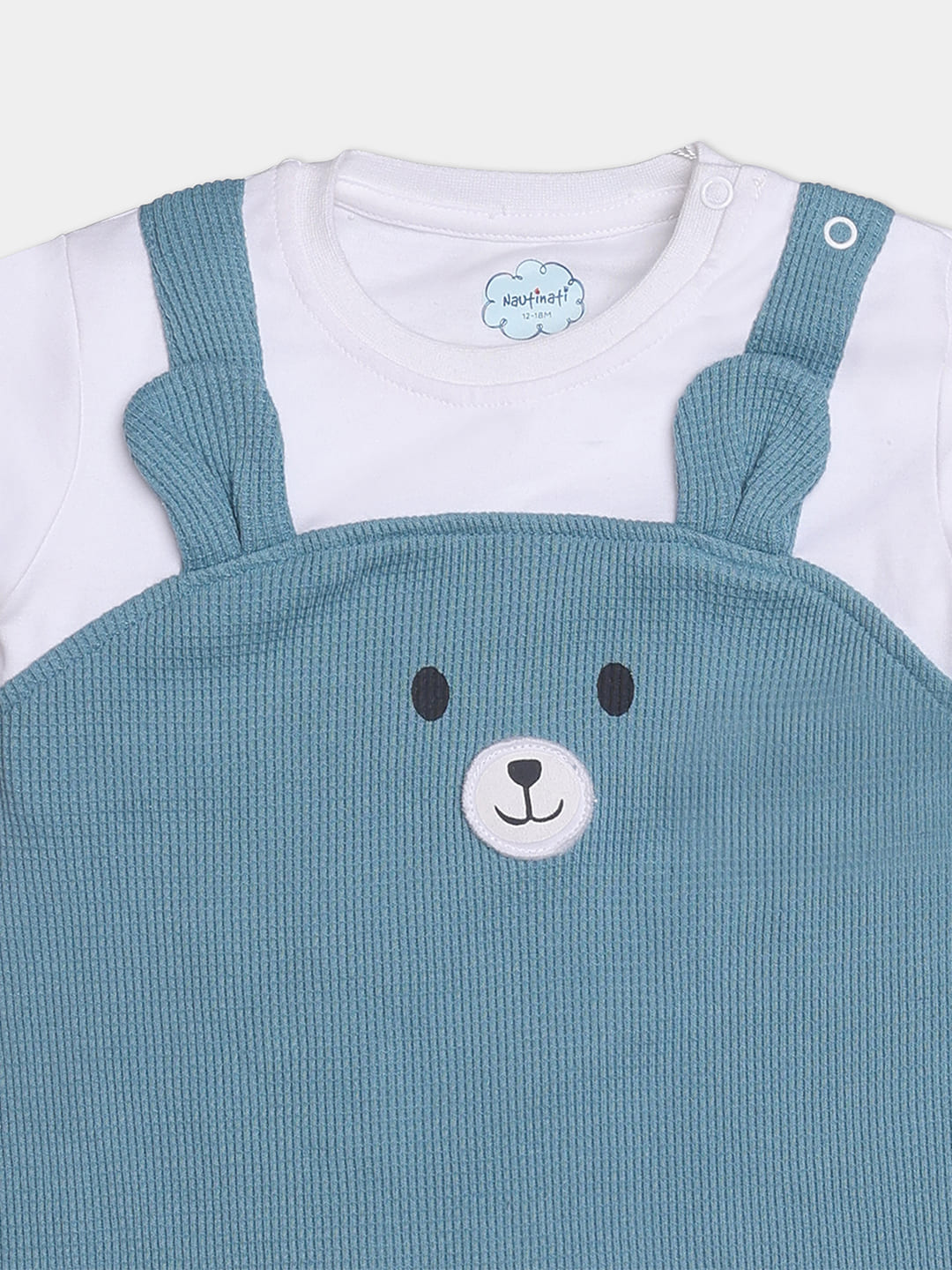 Nautinati Cotton Bear Print Blue And White Romper For Infant Boys