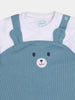 Nautinati Cotton Bear Print Blue And White Romper For Infant Boys