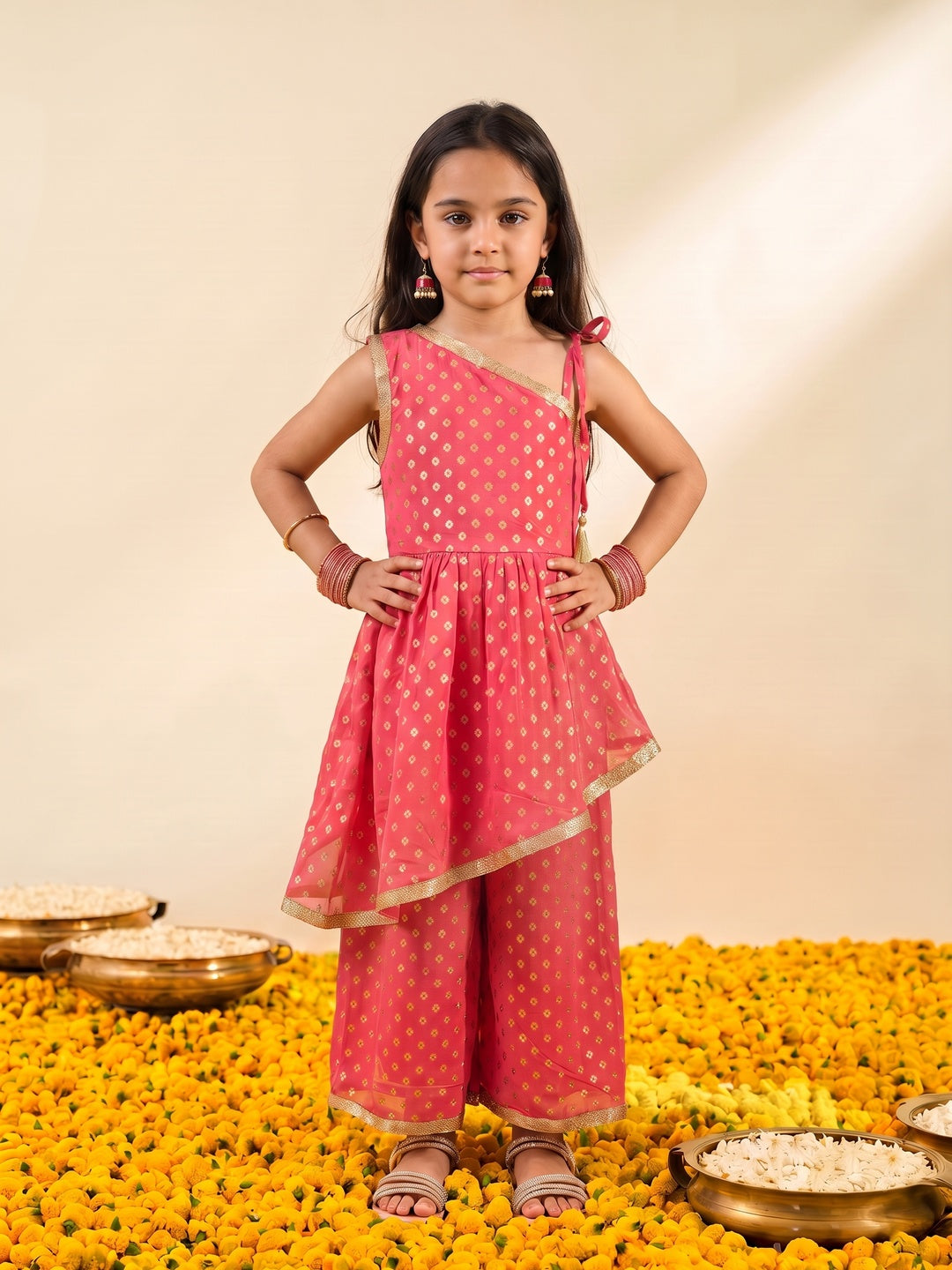 Nautinati Girls Foil Print Kurta with Palazzo Set, 2-10Y